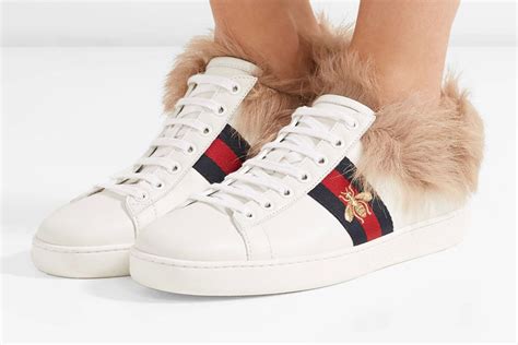 gucci sneakers fur lined collar|denim Gucci sneakers.